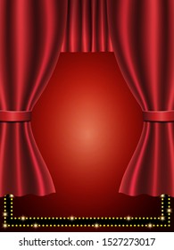 Background with red theatre curtain. Vector illustration