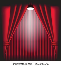 Background with red theatre curtain. Vector illustration
