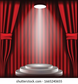 Fondo con cortina de teatro roja. Ilustración del vector