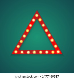 Background with red triangle frame with light bulbs
