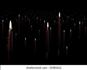 Background with red vector candles evoking magic or romance