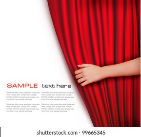 Background with red velvet curtain. Vector illustration.