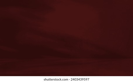 Background Red Wall Studio with  Shadow Leaves,light on Cement floor Surface Texture,Empty Room Background with Podium Display,Table Top,Backdrop Black Red Burgundy Concrete wall for Product Present