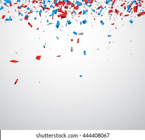 Background With Red, White, Blue Confetti. Vector Illustration.