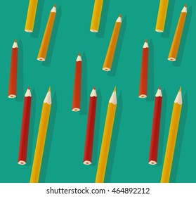 Background with red,orange and yellow pencils. Vector seamless pattern.