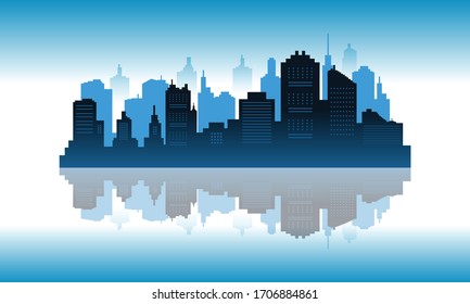 Background reflection in the downtown with blue sky