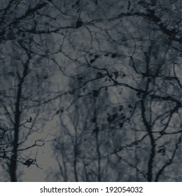 background with reflections tree and branches silhouette in water. vector illustration. 