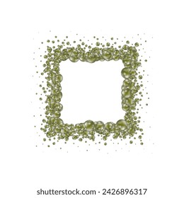 Background with render 3d green balls. Round Sphere of geometric objects, pearl made of metal and plastic. Template with social media story, social networks. vector illustration