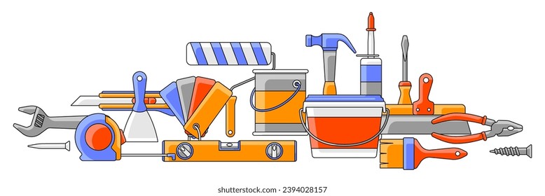 Background with repair tools. Equipment for construction industry and business.