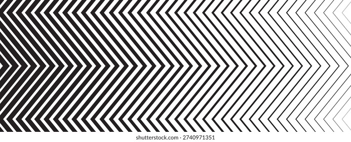 Background with repeated vertical zigzag lines with different thickness. Black and white zig zag pattern. Parallel jagged stripes texture. Minimalistic wallpaper. Vector graphic illustration.