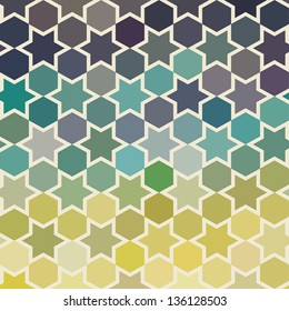 Background of repeating geometric stars. Spectrum geometric background. Retro hipster color spectrum background. Square composition with geometric color flow effect.