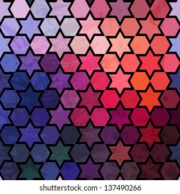 Background of repeating geometric stars. Spectrum geometric background. Retro hipster color spectrum background. Square composition with geometric color flow effect.