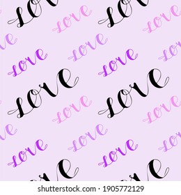 Antecedentes con la palabra repetida Amor. Grabado de patrón para papel de envoltura. Icono dibujado a mano y símbolo para imprimir, afiche, pegatina, diseño de tarjeta. Elementos de diseño Doodle. 