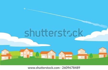 Background of a residential area with a lot of nature Vector illustration material