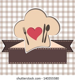 Background for restaurant with cutlery and chief hat