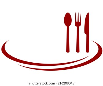 Background For Restaurant With Red Fork, Knife And Spoon