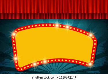 Hintergrund mit Retro-Banner auf Zirkus-Vintage-Vorhang. Design für Präsentation, Konzert, Show
