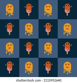 Der Hintergrund ist ein Retro-Cartoon. Illustrationen abstrakte Zeichen der 70er Jahre. Das Muster der Retro-Textilunterlage. Vektorgrafik