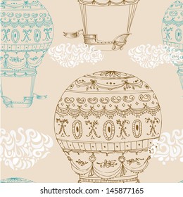 Background with retro hot air balloons. Vector illustration of colorful hot air balloons. Vintage seamless pattern.