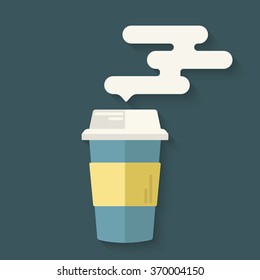 Background in retro style with coffee cup and macaroons. Concept for takeaway or coffee to go shop. Vector illustration.