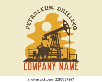 Background, retro vintage logo, new and cool silhouette petroleum drilling eps vector format suitable for company logo, petroleum article illustration and oil mining community t-shirt printing