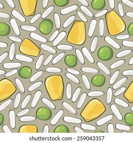 background with rice, corn and green peas