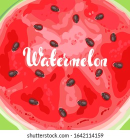 Background with ripe watermelon slice. Summer fruit decorative illustration.