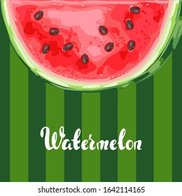 Background with ripe watermelon slice. Summer fruit decorative illustration.