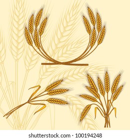 Background with ripe yellow wheat ears, vector illustration.