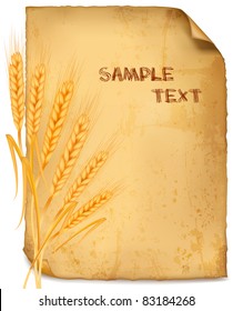 Background with ripe yellow wheat ears, agricultural vector illustration