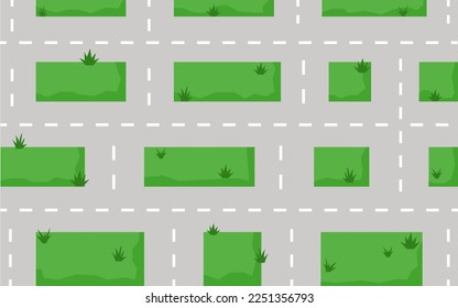 Der Hintergrund mit Straßen und Rasenflächen zwischen ihnen