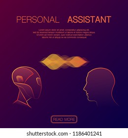 Background with robot and human heads silhouette and sample text