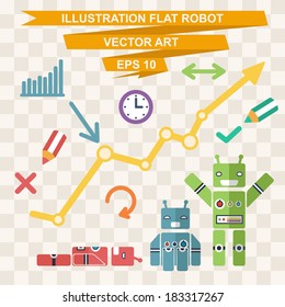 background with robots, characterized by technical growth, icons, navigation, sales growth