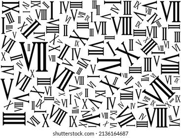Background with Roman numerals scattered chaotic, vector illustration