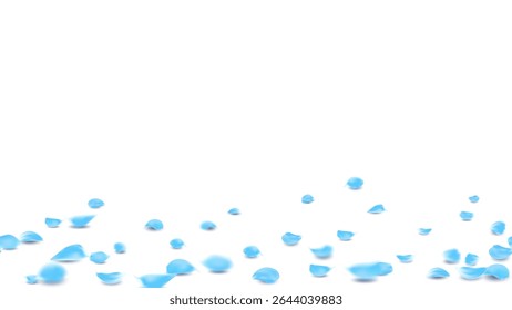 Background romantic event with realistic blue rose petals on floor vector. floral wedding invitation, Valentine, anniversary or Father day card