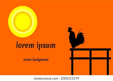 background rooster crows in the evening or morning with a rural setting.vector illustration