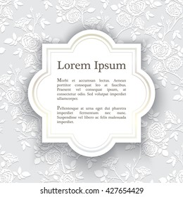 Background with rose graphic flowers. Embossed paper imitation