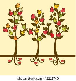 Background with rose trees. Vector illustration.