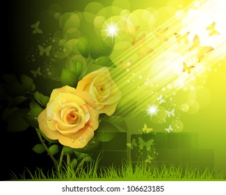 Background with roses and butterflies