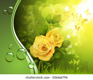 Background with roses and butterflies