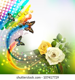 Background with roses and butterflies