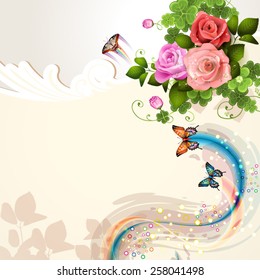 Background with roses and butterflies