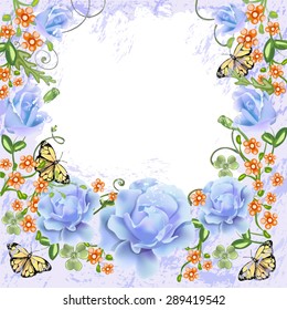 Background with roses and butterflies