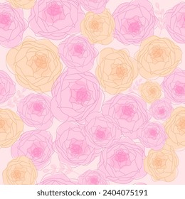 Background with roses, delicate floral background, seamless pattern, pink and peach roses. Vector pattern