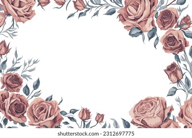 Background Roses Flower Watercolor with White Space for Wedding Invitation Ornament.