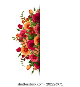 Background with roses and freesia flowers. Vector eps-10.