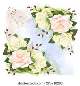 Background with roses. Imitation of watercolor painting. 