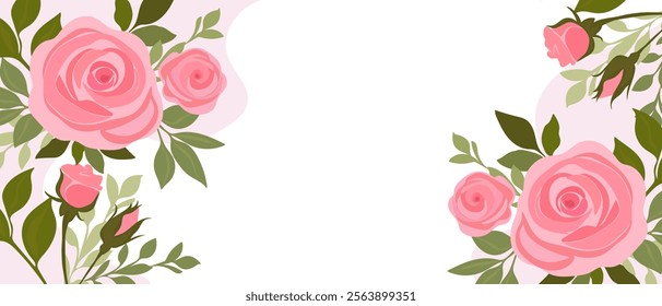 Background with roses. Rosebuds. Floral background for wedding invitation, postcard, gift voucher, certificate, flower shop, store. Vector.