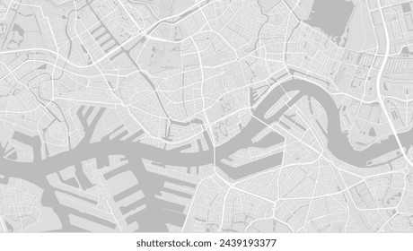 Background Rotterdam map, Netherlands, white and light grey city poster. Vector map with roads and water. Widescreen proportion, digital flat design roadmap.