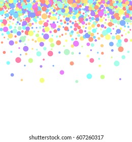 Background of round confetti. Vector pastel isolated confetti on white background pattern. Greeting card for the holiday and a place for the text.